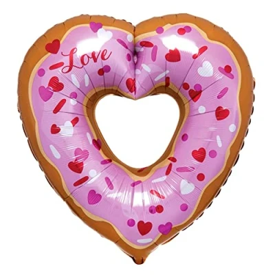 Image of amscan 3871601 Donut Open Heart SuperShape Foil Balloon, 1 Pc, Large
