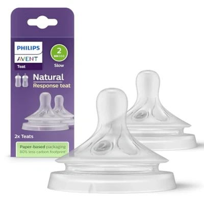 Image of Philips Avent Natural Response Bottle Teat 2 x Baby Flow Teats for Newborn Babies, 0+ Months, BPA Free (Model SCY962/02)