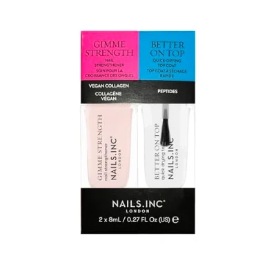 Image of Nails.INC Mini Nail Treatment Duo, Includes Gimme Strength Strengthener and Better On Top Quick Drying Coat, With Active Skincare Ingredients to Promote Health, Cruelty Free, Vegan