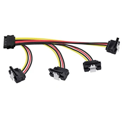 Image of POPPSTAR SATA power cable adapter (quad 14 25cm) (1x plug (m) to 4x socket (w) angled), for HDD, SSD, hard disk, motherboard, PC case modding and much more