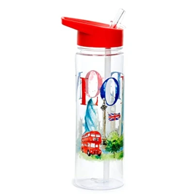 Image of Puckator London Tour Kids Drinks Bottle With Flip Straw Reusable Water For Girls And Boys A Carry Handle Bpa Free School Nursery Cute Design Pp 550ml
