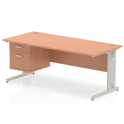 Image of Impulse 1800x800 Desk Beech Silver Cable Managed Leg + Fixed Pedestal