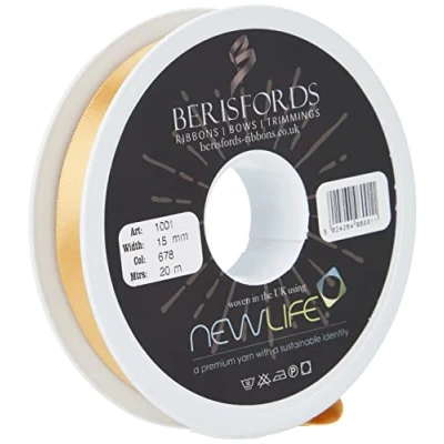Image of Berisfords BF_1001 15 678 15mm Honey Gold NewLife Satin Ribbon 100% Recycled 20m Reel