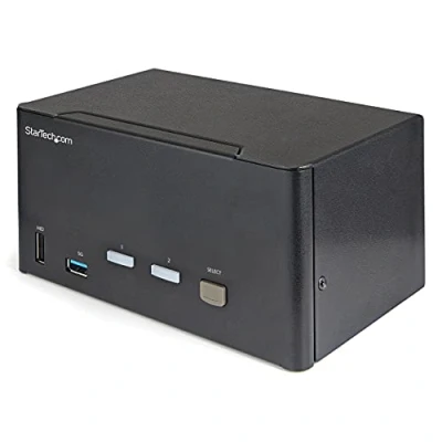 Image of StarTech.com 2 Port Triple Monitor DisplayPort KVM Switch 4K 60Hz UHD HDR Desktop DP 1.2 with USB 3.0 Hub (5Gbps) &amp; 4x 2.0 HID Ports, Audio Hotkey Switching TAA (SV231TDPU34K)