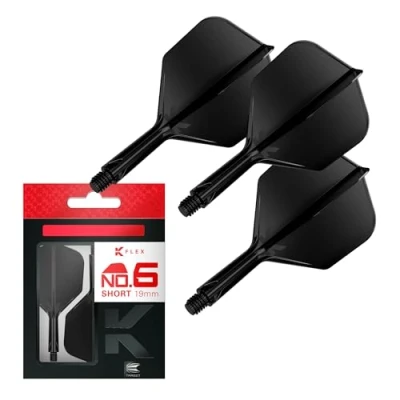 Image of TARGET Darts K Flex Integrated Dart Flight And Shaft, No.6 Black (Short) Pack Of 3 No 6, Precision Moulded 2 In 1 Flights Stem Professional Accessories