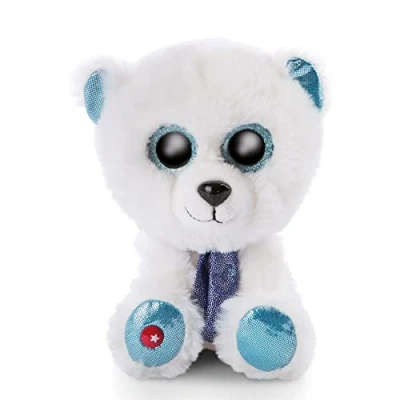 Image of NICI 46955 Original Glubschis 15 cm Cuddly Fluffy Stuffed Animal with Big, Glittery Eyes Plush Soft Toy Lovers, White/Blue, Star, Polar Bear Benjie