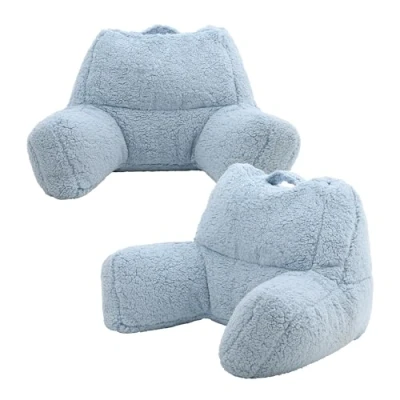 Image of icon Teddy Bear Sherpa Cuddle Cushion, Mineral Blue, 2 Pack, Reading Support Pillow with Filling Included, Bedroom, Bedroom Accessories