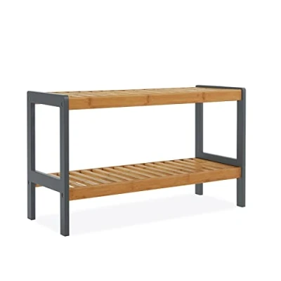 Image of Walgreen Xample® 2 Tier Natural Bamboo Wooden Shoe Rack Bench Organiser Stand Storage Shelf Shelving Hallway,Bedroom,Bathroom,Living Room Organizer Holder