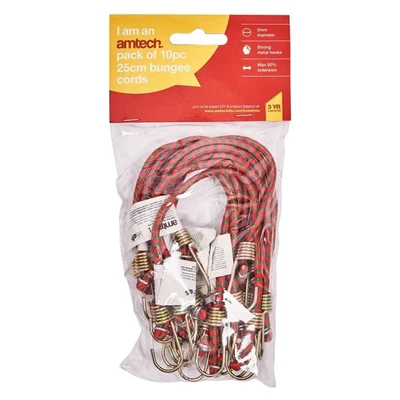 Image of Amtech S0647 250mm (10&quot;) Mini Bungee Cords (10 Pack)
