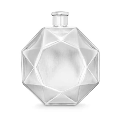 Image of Final Touch Luxe Diamond Hip Flask Sleek High Gloss Finish Unisex Alcohol Hipflask Pocket Size 175ml 6oz Screw Down Cap Commercial Grade 304 Stainless Steel (Silver),FTA1827 15