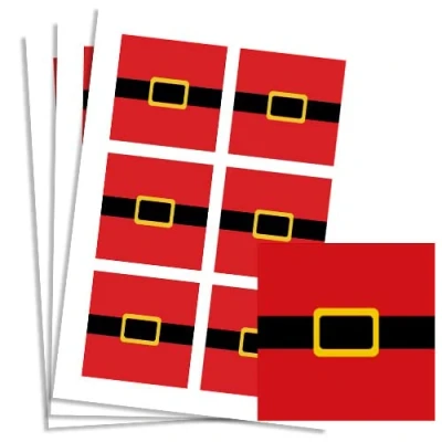 Image of Christmas Santa Belt Square Stickers 95mm Sheet of 6