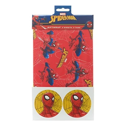 Image of Marvel Spider Man Gift Wrap Pack Contains 2 Sheets &amp; Tags Wrapping Paper