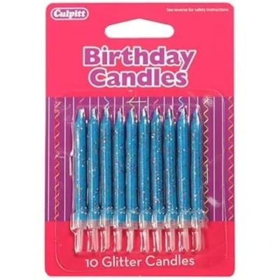 Image of CULPITT Glitter Cake Candles, 100 Pack, Blue, Birthday Candle for Cakes &amp; Cupcakes with Clear Holder, Add Some Sparkle to Birthdays, Anniversaries, Special Occasions 10 Packs of Candles