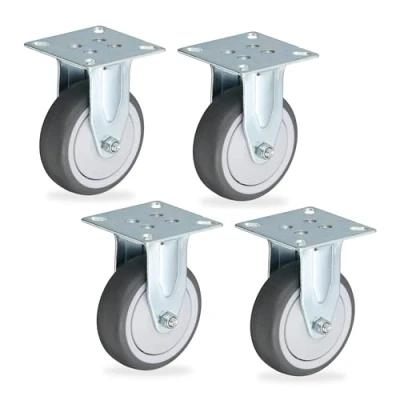 Image of Relaxdays Fixed Castors, 4 Pack, 50 mm, TPR, Steel Plate, Ball Bearings, Non Marking, Noise Reducing, Grey/Silver