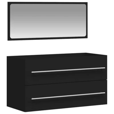 Image of vidaXL Bathroom Cabinet and Mirror Set, Black Engineered Wood, Modern Style Storage Cabinet, Wall mounted Design for Maximum Floor Space Utilization