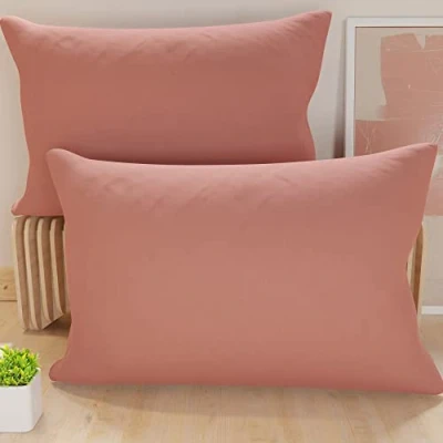 Image of Federe, Coppia Federe Cuscini, Copricuscini, 100% Cotone Fibra Naturale, Cipria 2X 52x82 cm