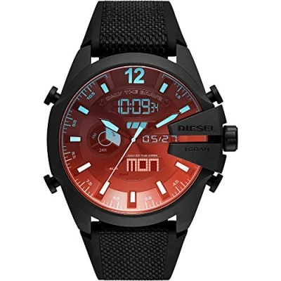 Image of Diesel Watch for Men Mega Chief, Ana Digi Movement, 51 mm Black Stainless Steel Case with a Mixed Strap, DZ4548
