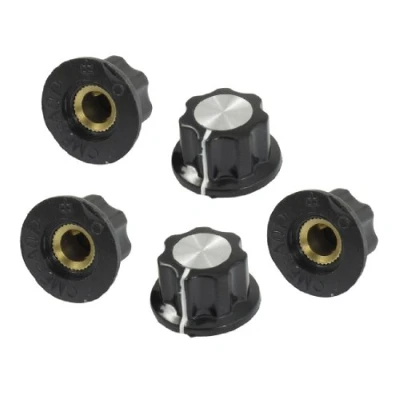 Image of Sourcingmap 5 Pcs Black Silver Tone 16 mm Top Rotary Knobs for 6 Dia. Shaft Potentiometer