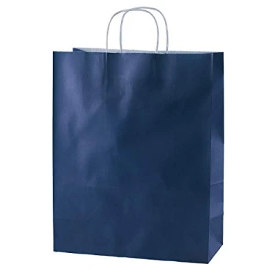 Image of Thepaperbagstore 10 Blue Paper Bags With Handles Colourful Gift for Adults and Kids Carrier Shopping, Party, Birthdays Weddings 25x11x31cm