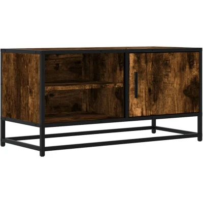 Image of vidaXL TV Cabinet Stand/Media Unit Smoked Oak &amp; Metal 80x34.5x40cm Modern Home/Bedroom Entertainment Center Engineered Wood Durable Design Stylish Industrial Furniture Piece