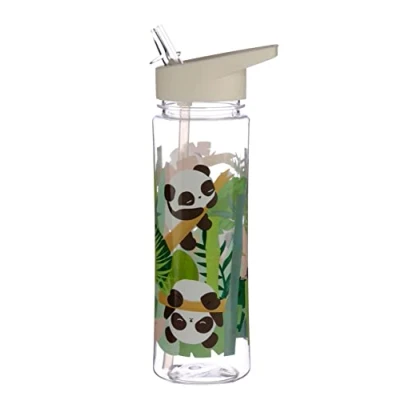Image of Puckator Pandarama Kids Drinks Bottle With Flip Straw Reusable Water For Girls And Boys A Carry Handle Bpa Free School Nursery Cute Panda Design Pp 550ml