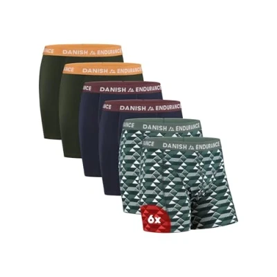 Image of DANISH ENDURANCE 6 Pack Men&#039;s Cotton Boxer Shorts, Classic Fit Underwear, Trunks Multicolor (2x Green/Orange, 2x Navy Blue/Bordeaux, Retro Green) 3XL