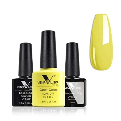 Image of VENALISA Yellow Gel Nail Polish Top Coat and Base Set,No Wipe Tempered Soak off gel,Newly upgraded low odor formula kit Long Lasting Shiny High Gloss Finish