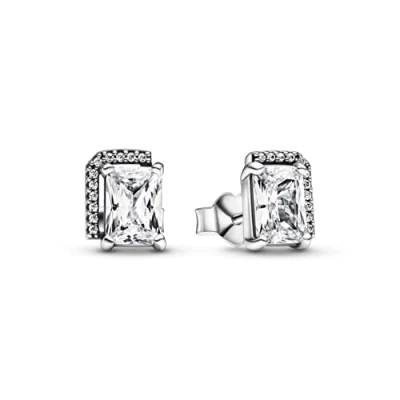 Image of Pandora Rectangular Sparkling Halo Stud Earrings