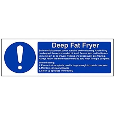Image of V Safety 44030AX S Deep Fat Fryer Sign Landscape 300mm x 100mm Self Adhesive Vinyl, Blue