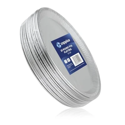 Image of Coppice Silver Round Aluminium Foil Platters for Parties, Buffets &amp; Entertaining 31cm Food Safe (20)