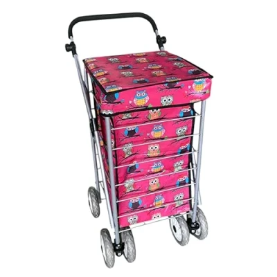 Image of 6 WHEELS CAGED FOLDING SHOPPING TROLLEY GREAT WALIKING AID FOR ELDERS NAVY BUTTERFLY