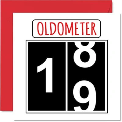 Image of Fun 19th Birthday Cards for Men Woman Oldometer Happy Card Son Daughter Brother Sister Grandson Granddaughter Niece Nephew Cousin, 145mm x Greeting Cards,