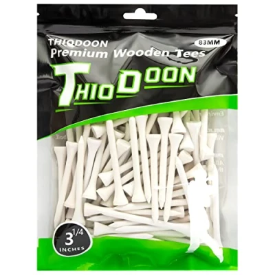 Image of THIODOON Golf Tees 70mm Less Friction Wooden Training for Golfer Professional Natural Wood Bulk 100 Count Golfing White