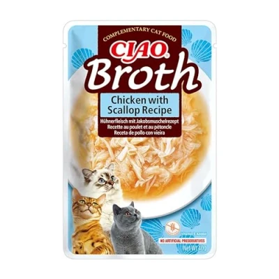 Image of Ciao Broth by INABA Cat Treat Chicken with Scallop 1 Pack (40g total) / Moist Treat, Delicious &amp; Healthy Snack, Food Topper, Side Dish, Complement, Natural, Grain Free, Wet