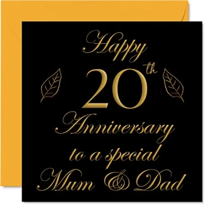 Image of Special China Anniversary Card for Dad Mum Parents &amp; Happy 20th Wedding Cards from Son Daughter Family, 145mm x Greeting Twentieth Anniversaries