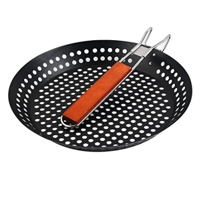 Image of Abcsea 1 Piece BBQ Frying Pan with Holes, Non Stick Grill Pan, Stainless Steel Barbeque Woks