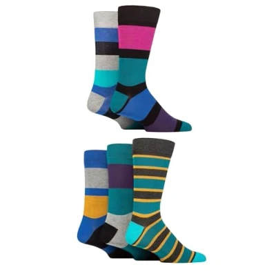 Image of SockShop Men&#039;s Patterned Bright Colourful Natural Bamboo Socks Various Designs for Everyday Wear Size 7 11 Pack of 5 (7 11, Striped Multi Bold)