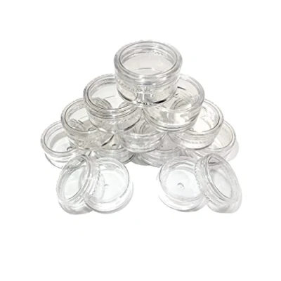 Image of 12 Small Clear Round Travel Sample Jar Pots 5ml Empty Plastic Cosmetic Jars with lids, Mini Portable Containers for Creams Lotion Eye Shadow Makeup Glitter Storage