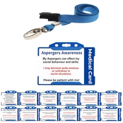 Image of Printed Plastic Aspergers Awareness Hidden Disability ID Card with Blue Holder &amp; Sunflower Lanyard Quantum Leap®