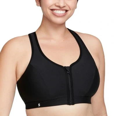 Image of Glamorise Full Figure Plus Size Zip Up Front Closure Sports Bra Wirefree #9266 Black