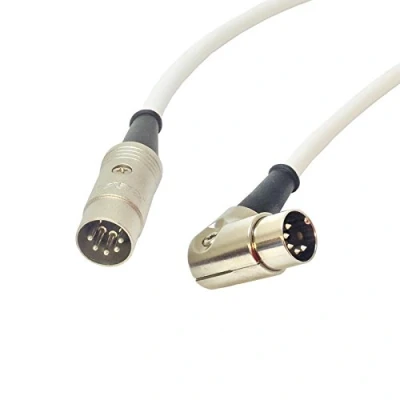 Image of Angled Midi Lead. Pedal Board Cord, Keyboard, Synth, Foot Switch Cable. 5 Pin Din (2m, White)