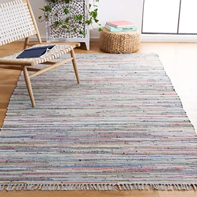 Image of SAFAVIEH Modern Rug for Living Room, Dining Bedroom Rag Collection, Short Pile, in Grey and Multi, 122 X 183 cm