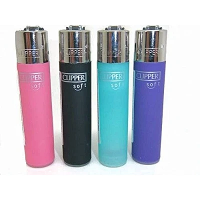 Image of 4 x Clipper Soft Touch Lighters Gas Refillable Flint Lighter Genuine Original (Pink, Black, Turquoise, Purple)