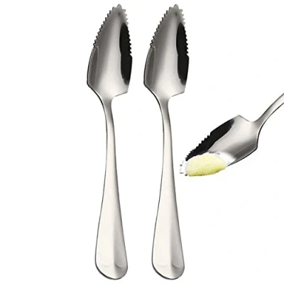 Image of Bemvp Scraping Spoon 2pcs Stainless Steel Half Serrated Grapefruit Fruit Dessert Cutter for Kitchen