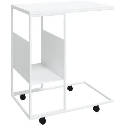 Image of vidaXL Side Table with Wheels White 55x36x63.5 cm Engineered Wood