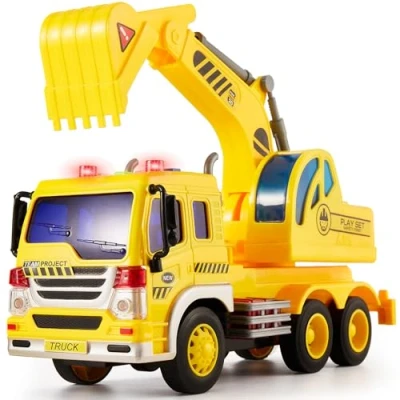 Image of HERSITY Kids Toy Digger, Truck Lorry Toys Construction Vehicles with Lights and Sounds Cars Educational Gifts for Children 3 4 5 6 Years Old Boys Girls