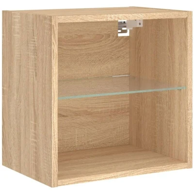 Image of vidaXL Bedside Cabinet with LED Lights Wall mounted Sonoma Oak