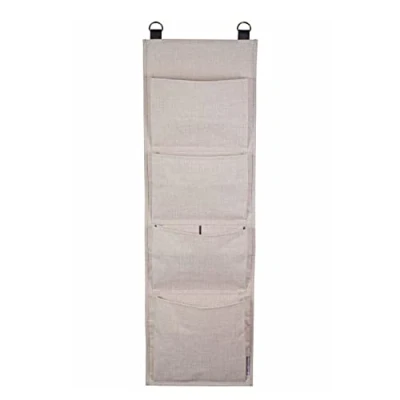Image of Bigso Box of Sweden Foldable Hanging Storage Organiser Door and Wall with 4 Compartments Linen Effect Pockets for Shoes, Clothes, Accessories More Beige