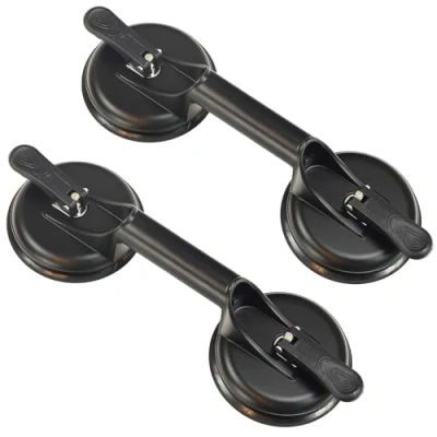 Image of 2 Pack Glass Suction Cups Heavy Duty Aluminum Vacuum Plate Handle Suckers to Lift Large Glass, Lifters, Tile Cup Lifter, Pad for Lifting, 100 kg Lifting Capacity (Black)