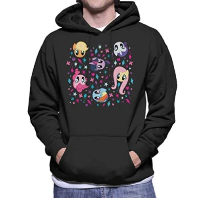 Image of My Little Pony Character Heads Men&#039;s Hooded Sweatshirt Black